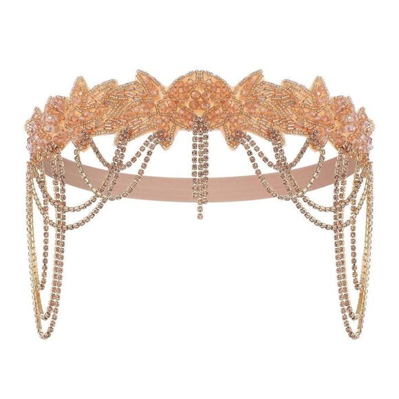 NWT 1920s Beaded Rhinestone Headband Flapper Gatsby - Picture 7 of 8